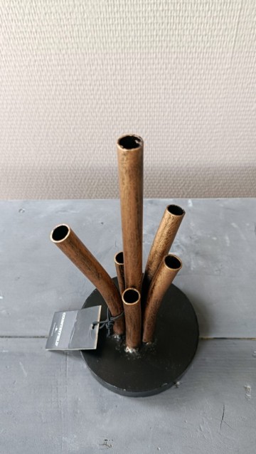 Decoratieve vaas antiek goud zwart met goudkleurige stelen en zwarte voet