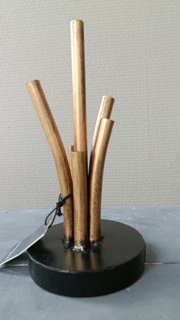 Decoratieve vaas antiek goud zwart met goudkleurige stelen en zwarte voet