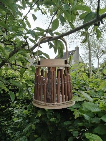 Klein windlicht met takjes in een boom