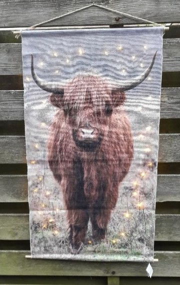 Wanddoek schotse hooglander groot met lichtjes