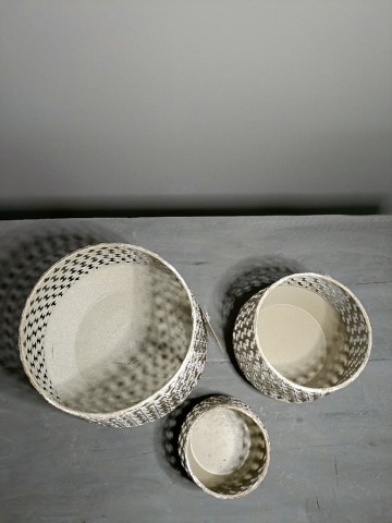 Windlichten set van drie in wit-grijs bovenaanzicht